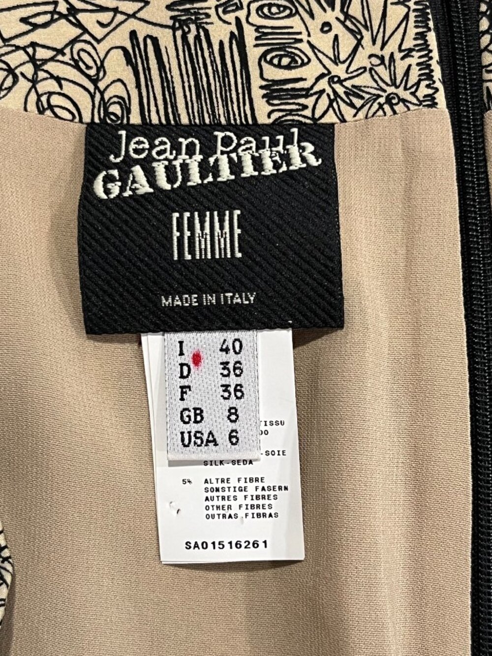 EUC JEAN PAUL GAULTIER FEMME Beige & Black Pencil Silk Skirt, Paris print, Sz 6 - Picture 13 of 16